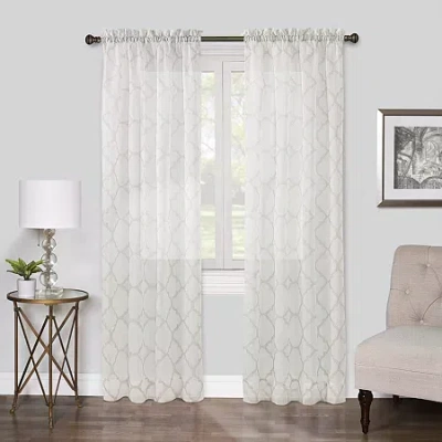 Regal Home Collections, Inc. Regal Home Fret Printed Voile Rod Pocket Sheer Single Curtain Panel In Sand
