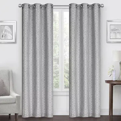 Regal Home Collections, Inc. Regal Home Geo Cube Jacquard Grommet Top Light-filtering Set Of 2 Curtain Panel In Gray