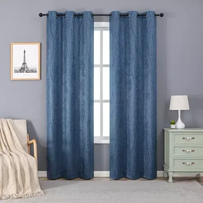 Regal Home Collections, Inc. Regal Home Joelle Embossed Grommet Top Energy Saving Blackout Set Of 2 Curtain Panel In Blue