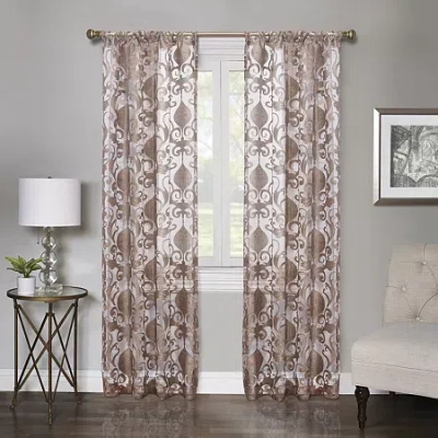 Regal Home Collections, Inc. Regal Home Lombardi Floral Rod Pocket Sheer Single Curtain Panel In Brown