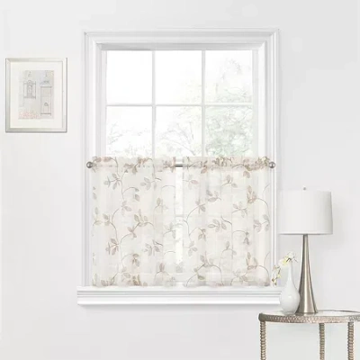Regal Home Collections, Inc. Regal Home Meadow Embroidered 2-pc. Rod Pocket Window Tier In Brown