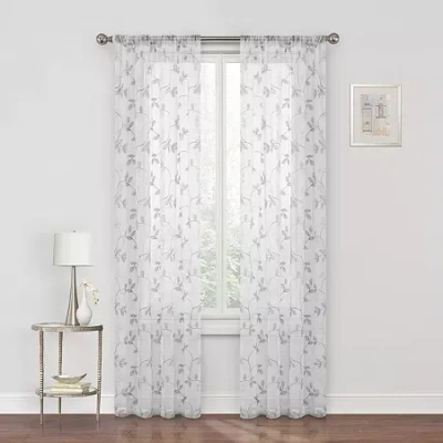 Regal Home Collections, Inc. Regal Home Meadow Rod Pocket Embroidered Sheer Single Curtain Panel In Gray