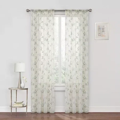 Regal Home Collections, Inc. Regal Home Meadow Rod Pocket Embroidered Sheer Single Curtain Panel In Green