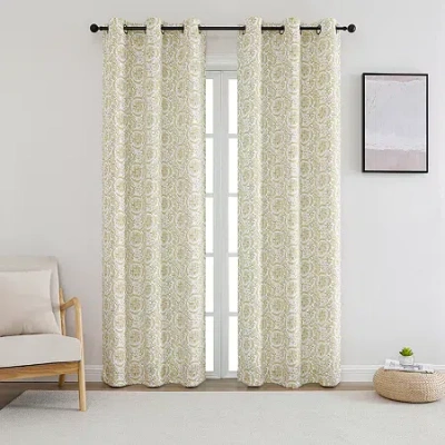 Regal Home Collections, Inc. Regal Home Norwood Printed Grommet Top Blackout Set Of 2 Curtain Panel In Yellow