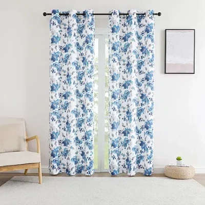 Regal Home Collections, Inc. Regal Home Oliver Printed Grommet Top Energy Saving Blackout Set Of 2 Curtain Panel In Blue