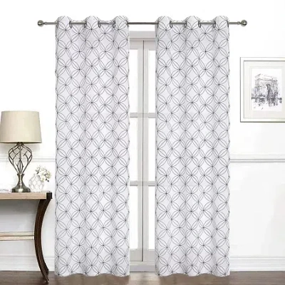 Regal Home Collections, Inc. Regal Home Perth Geometric Embroidery Grommet Top Sheer Set Of 2 Curtain Panel In Blue