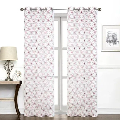 Regal Home Collections, Inc. Regal Home Perth Geometric Embroidery Grommet Top Sheer Set Of 2 Curtain Panel In Red