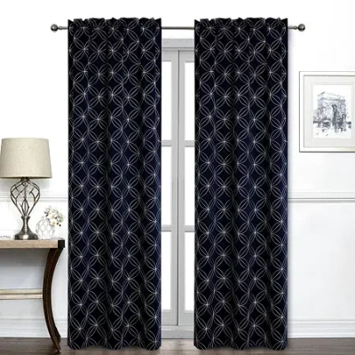 Regal Home Collections, Inc. Regal Home Perth Geometric Embroidery Rod Pocket Blackout Set Of 2 Curtain Panel In Blue