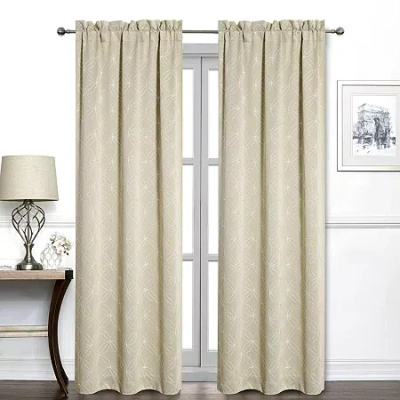 Regal Home Collections, Inc. Regal Home Perth Geometric Embroidery Rod Pocket Blackout Set Of 2 Curtain Panel In Sand