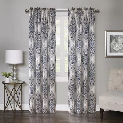 Regal Home Collections, Inc. Regal Home Regency Medallion Rod Pocket Light-filtering Single Curtain Panel In Blue