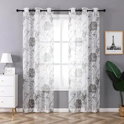 Regal Home Collections, Inc. Regal Home Santana Printed Grommet Top Sheer Set Of 2 Curtain Panel In Black