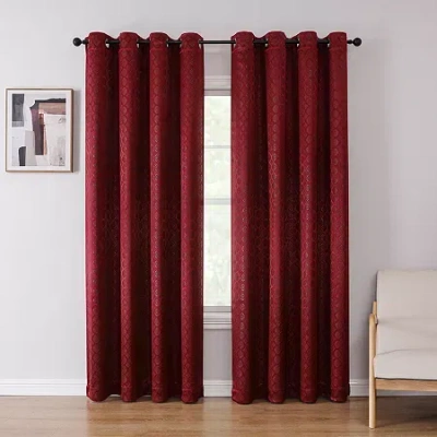 Regal Home Collections, Inc. Regal Home Tobias Embossed Grommet Top Blackout Single Curtain Panel In Red