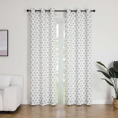 Regal Home Collections, Inc. Regal Home Vance Printed Grommet Top Energy Saving Blackout Set Of 2 Curtain Panel In Green