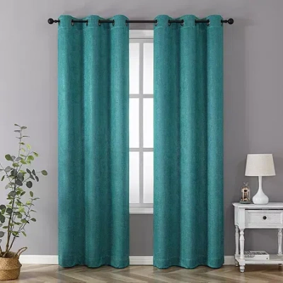 Regal Home Collections, Inc. Regal Home Vista Embossed Grommet Top Energy Saving Embossed Blackout Set Of 2 Curtain Panel In Blue
