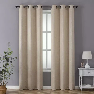 Regal Home Collections, Inc. Regal Home Vista Embossed Grommet Top Energy Saving Embossed Blackout Set Of 2 Curtain Panel In Sand