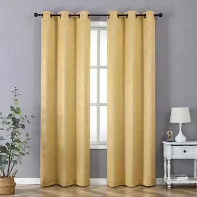 Regal Home Collections, Inc. Regal Home Vista Embossed Grommet Top Energy Saving Embossed Blackout Set Of 2 Curtain Panel In Yellow