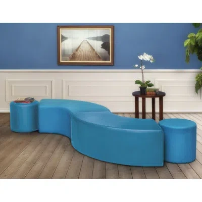 Regency Aurora Curved Vinyl Ottoman In Peacock Teal