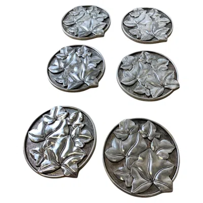 Pre-owned Regency Floral Coasters In Solid Aluminium, Set Of 6, Spain, 1980's In Gray
