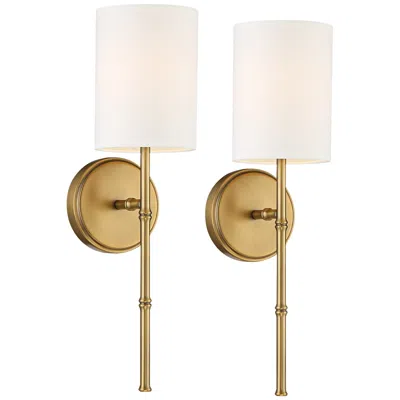 Regency Hill Abigale 19 1/4" White Shade Brass Wall Sconces Set Of 2