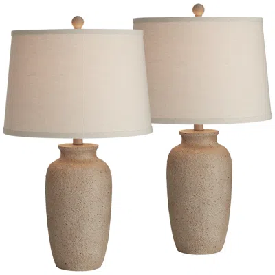 Regency Hill Amphora 25 1/4" Beige Oatmeal Rustic Coastal Table Lamps Set Of 2