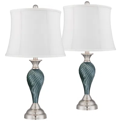 Regency Hill Arden 25" Glass Twist White Shade Table Lamps Set Of 2