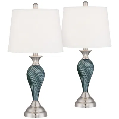 Regency Hill Arden 25" Green-blue Glass Twist Column Lamps Set Of 2