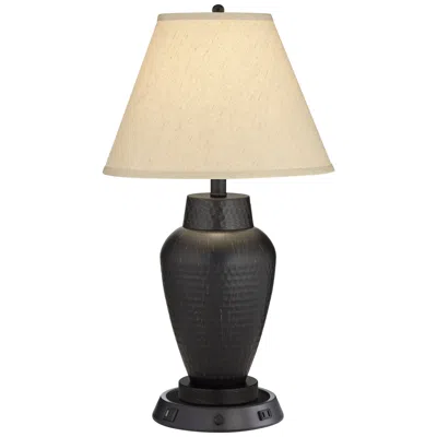 Regency Hill Auburn 25" Bronze Lamp With Dimmable Usb Workstation Base In Black