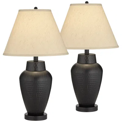 Regency Hill Auburn 25" Hammered Bronze Metal Table Lamp Set Of 2 In Black