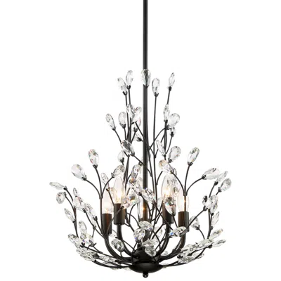 Regency Hill Aurine 18" Matte Black And Floral Crystal Chandelier