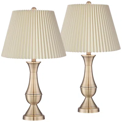 Regency Hill Becky 24 3/4" Ivory Pleated Brass Table Lamps Set Of 2