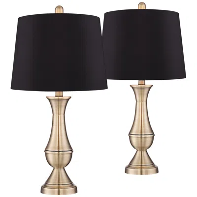 Regency Hill Becky Antique Brass Metal Black Shade Table Lamps Set Of 2