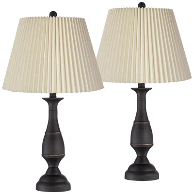Regency Hill Ben Dark Bronze Metal Table Lamps With Ivory Linen Pleated Shades Set Of 2