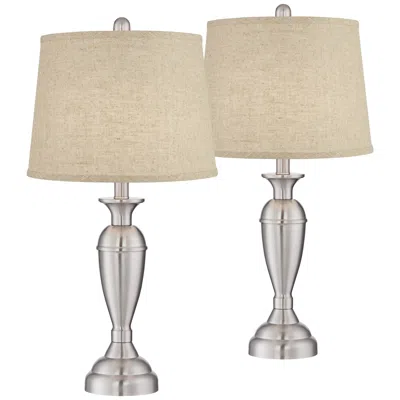 Regency Hill Blair 25" Brushed Nickel Burlap Table Lamps Set Of 2 In Multi