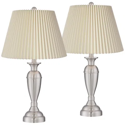 Regency Hill Blair Brushed Nickel Metal Lamps With Ivory Linen Pleated Shades Set Of 2