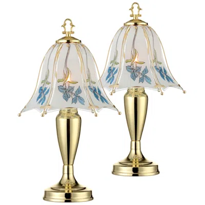 Regency Hill Bluebells Flower 18" High Touch On-off Lamps Set Of 2