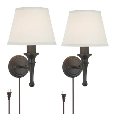 Regency Hill Braidy Bronze Plug-in Wall Sconces Set Of 2 W/ Smart Socket In Brown