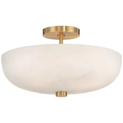 Regency Hill Brock 16" Wide Warm Gold Faux Alabaster Ceiling Light