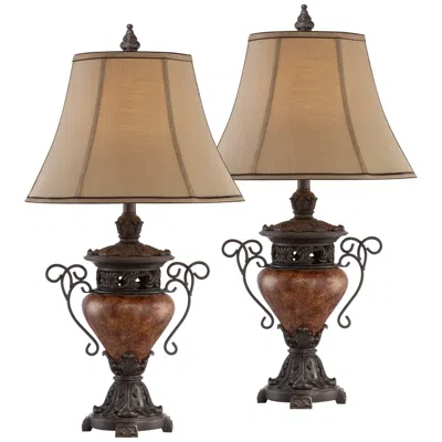 Regency Hill Bronze Crackle Large Urn Traditional Table Lamps Set Of 2