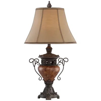 Regency Hill Bronze Crackle Traditional Urn Table Lamp With Usb Cord Dimmer