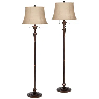Regency Hill Brooke Pull Chain Traditional Bronze Floor Lamps Set Of 2