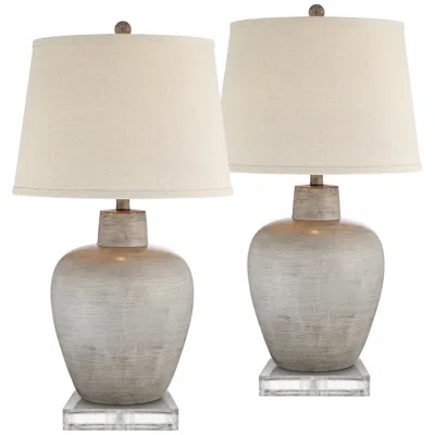 Regency Hill Brushed Glenn Gray Urn Table Lamps Set Of 2 With Risers
