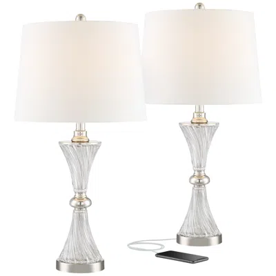 Regency Hill Copeland 25 1/2"glass Usb Table Lamps Set Of 2 With Table Top Dimmers