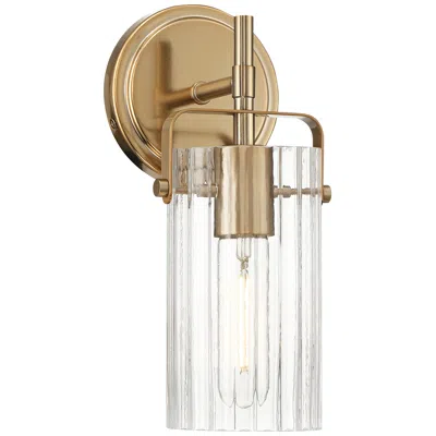 Regency Hill Emerson 11" High Warm Gold And Fluted Glass Wall Sconce