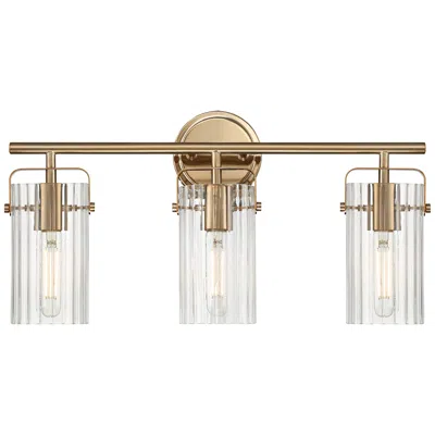Regency Hill Emerson 22"w Warm Gold Fluted Glass 3-light Bath Light In Multi