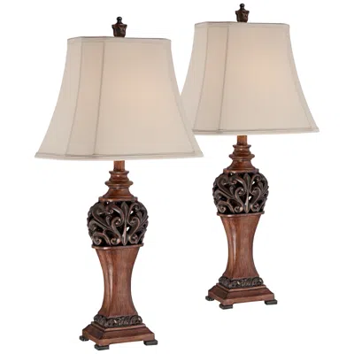 Regency Hill Exeter 30" High Faux Wood Finish Table Lamps Set Of 2