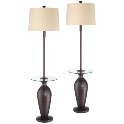 Regency Hill Fallon Bronze Finish Tray Table Usb Floor Lamps - Set Of 2