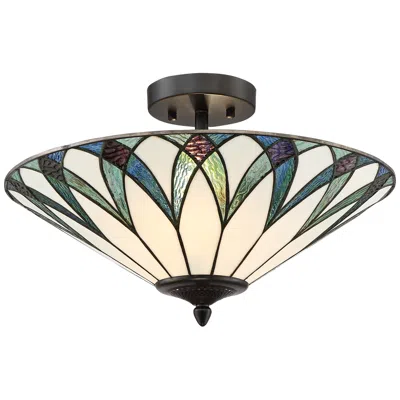 Regency Hill Filton 18" Wide Blue Tiffany Style Glass Ceiling Light