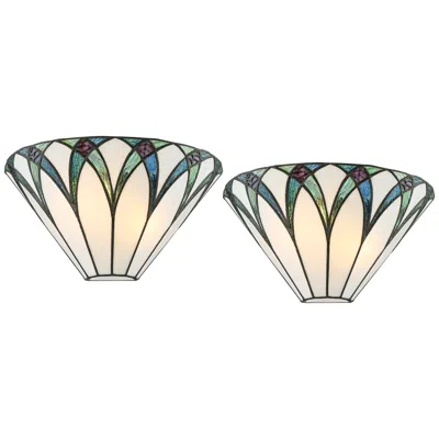 Regency Hill Filton 6" Blue Petals Tiffany-style Wall Sconces Set Of 2