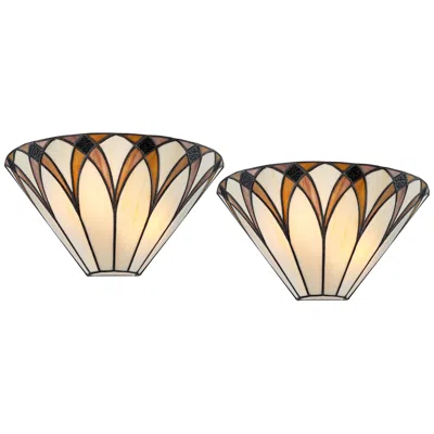 Regency Hill Filton 6" High Bronze Yellow Tiffany-style Wall Sconce Set Of 2