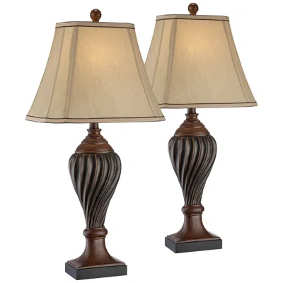 Regency Hill Francis 28 1/2" Carved Oak Brown Traditional Table Lamps Set Of 2